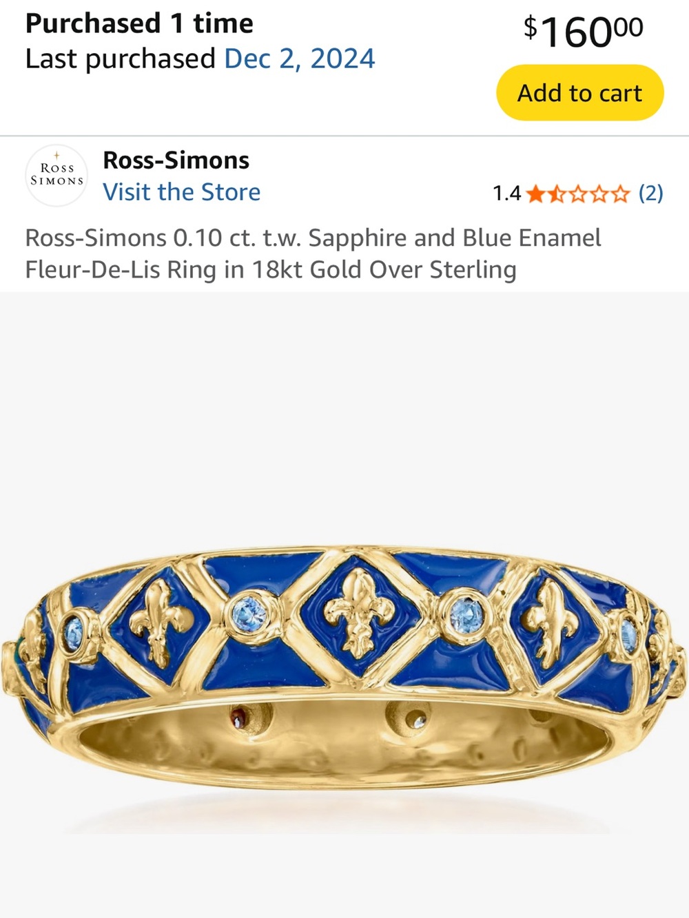 Ross-Simons Blue Enamel and Gold Fleur-de-Lis Ring with Sapphire Accents
